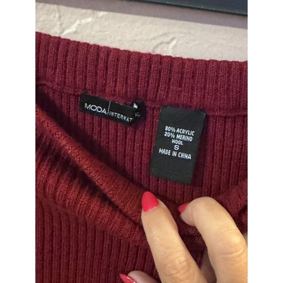 Moda International 2 Piece Ribbed Knit Wool Cardigan Sweater Skirt Set Small Y2K - Picture 9 of 9